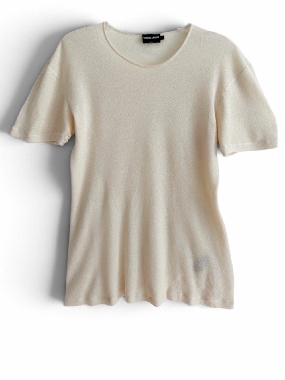 Vintage Giorgio Armani Cream Silk Cashmere Short Sleeve Sweater M
